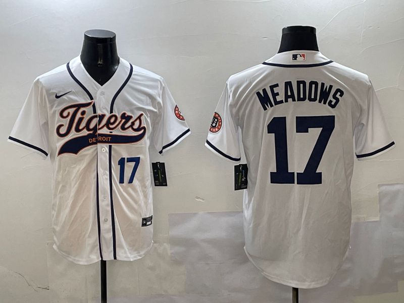 Men Detroit Tigers 17 Meadows White Jointly Name 2025 Nike MLB Jersey style 2